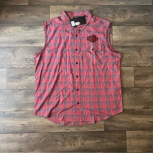 Harley Davidson Men’s Bar and Shield Blowout Sleeveless Vest Red Plaid Size XXL